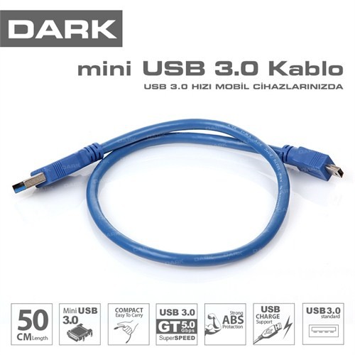 DARK 0,50 CM 3.0 MİNİ-B BAĞLANTI KABLOSU DARK 0,50 CM 3.0 MİNİ-B BAĞLANTI KABLOSU
