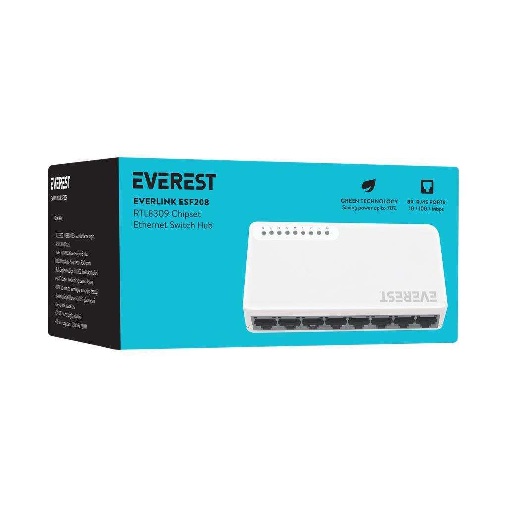 Everest EVERLINK ESF208 8 Port 10/100Mbps RTL8309 Chipset Fast Ethernet Masaüstü Switch Hub Everest EVERLINK ESF208 8 Port 10/100Mbps RTL8309 Chipset Fast Ethernet Masaüstü Switch Hub
