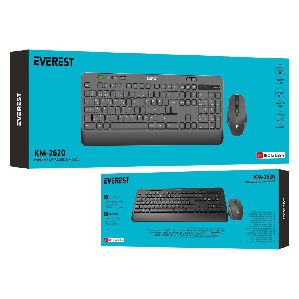 Everest KM-2620 Siyah Usb Sessiz Switch İnce Kablosuz Q Multimedia Klavye + Mouse Set Everest KM-2620 Siyah Usb Sessiz Switch İnce Kablosuz Q Multimedia Klavye + Mouse Set