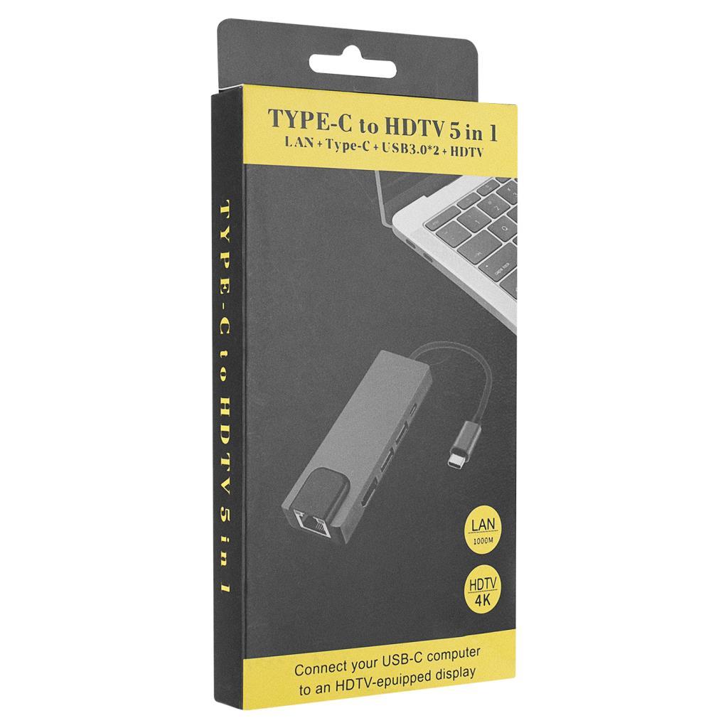 Hytech HY-USBC80 4K@30Hz Gri Metal 2xUSB3.0 1xHDMI, 1xPD 10/100/1000M Type C Adaptör Hytech HY-USBC80 4K@30Hz Gri Metal 2xUSB3.0 1xHDMI, 1xPD 10/100/1000M Type C Adaptör