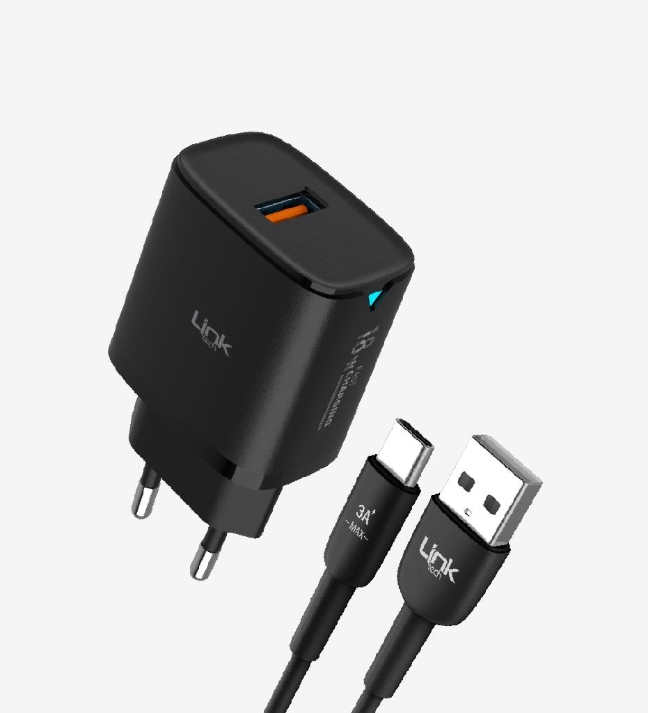 LinkTech C303 Siyah Safe 18W USB-A Tip-C Kablolu Hızlı Şarj Cihazı, 18W Type C Şarj Cihazı LinkTech C303 Siyah Safe 18W USB-A Tip-C Kablolu Hızlı Şarj Cihazı, 18W Type C Şarj Cihazı