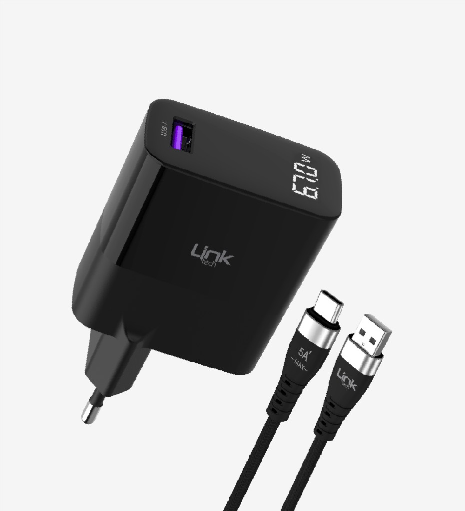 LinkTech G860 Premium USB-A`dan Tip-C`ye Kablolu 67W Süper SI GaN Adaptörü LinkTech G860 Premium USB-A`dan Tip-C`ye Kablolu 67W Süper SI GaN Adaptörü