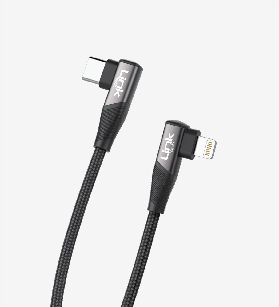 LinkTech K596 Gri Örgülü Dirsekli Metal Başlı 150cm Lightning Type-C 30W Şarj Kablosu LinkTech K596 Gri Örgülü Dirsekli Metal Başlı 150cm Lightning Type-C 30W Şarj Kablosu