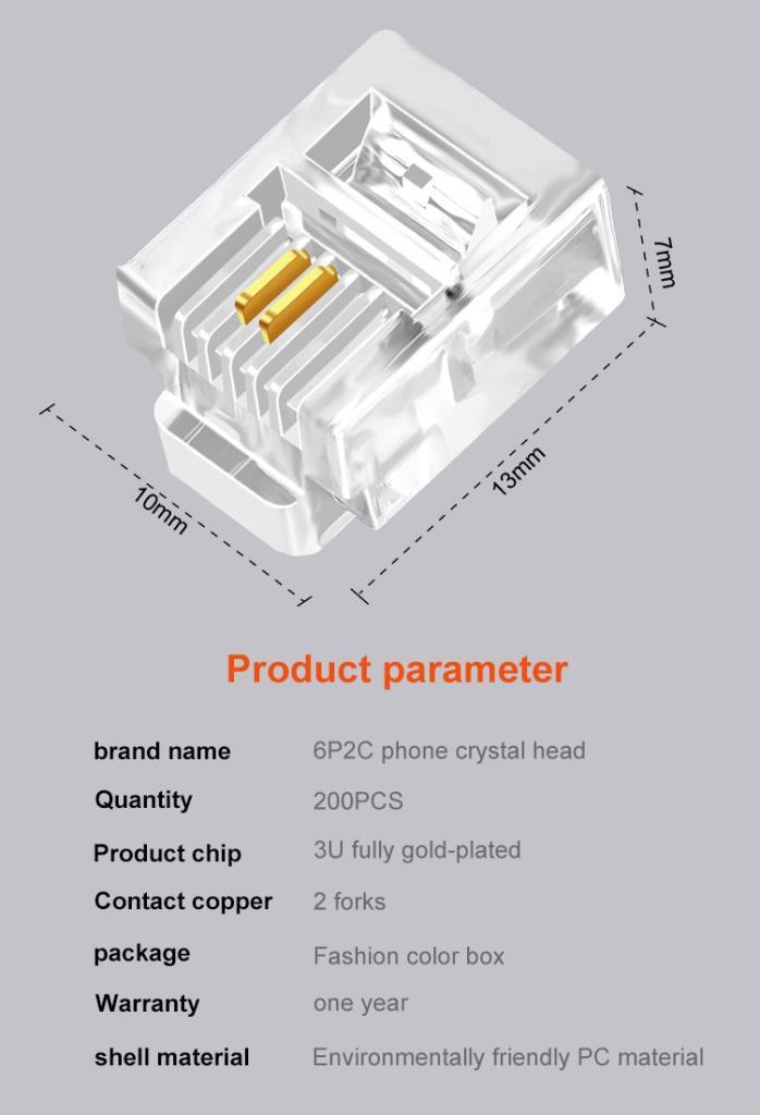 PrimeX PX-6P2C RJ11 2 pinli konnektör, RJ11 Jack, 6P2C Jack, RJ11 Telefon Kablo Ucu 100 lü Paket PrimeX PX-6P2C RJ11 2 pinli konnektör, RJ11 Jack, 6P2C Jack, RJ11 Telefon Kablo Ucu 100 lü Paket