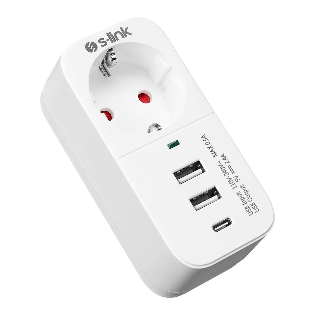 S-link SL-011 16A/250V 750 Joule 2 Usb 1 Type C 5V2.4A Isıya Duyarlı Devre ve Akım Korumalı Tekli Priz S-link SL-011 16A/250V 750 Joule 2 Usb 1 Type C 5V2.4A Isıya Duyarlı Devre ve Akım Korumalı Tekli Priz