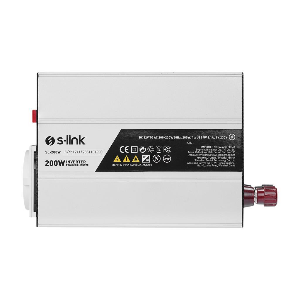 S-link SL-200W 200W DC12V-AC230V İnverter, Çakmaklık Girişini Ev Elektriğine Çevirir S-link SL-200W 200W DC12V-AC230V İnverter, Çakmaklık Girişini Ev Elektriğine Çevirir