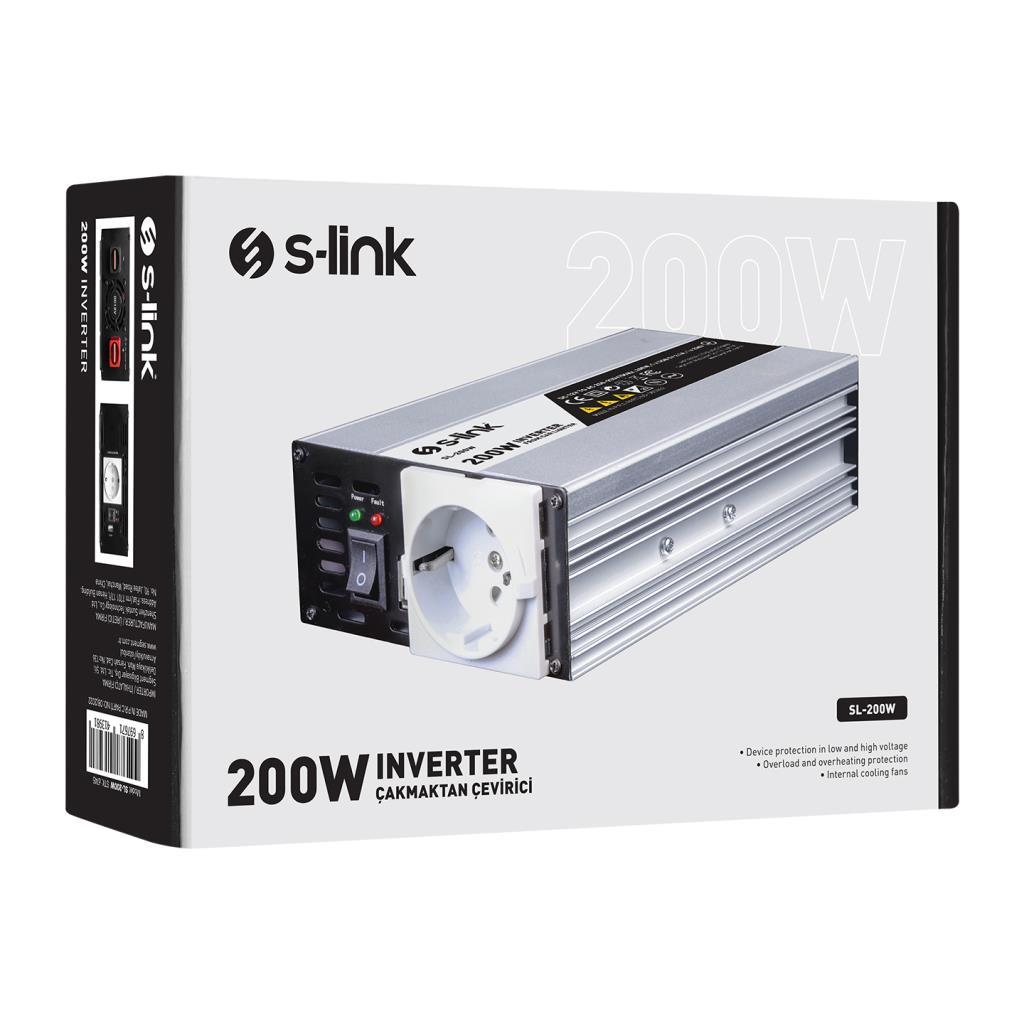 S-link SL-200W 200W DC12V-AC230V İnverter, Çakmaklık Girişini Ev Elektriğine Çevirir S-link SL-200W 200W DC12V-AC230V İnverter, Çakmaklık Girişini Ev Elektriğine Çevirir