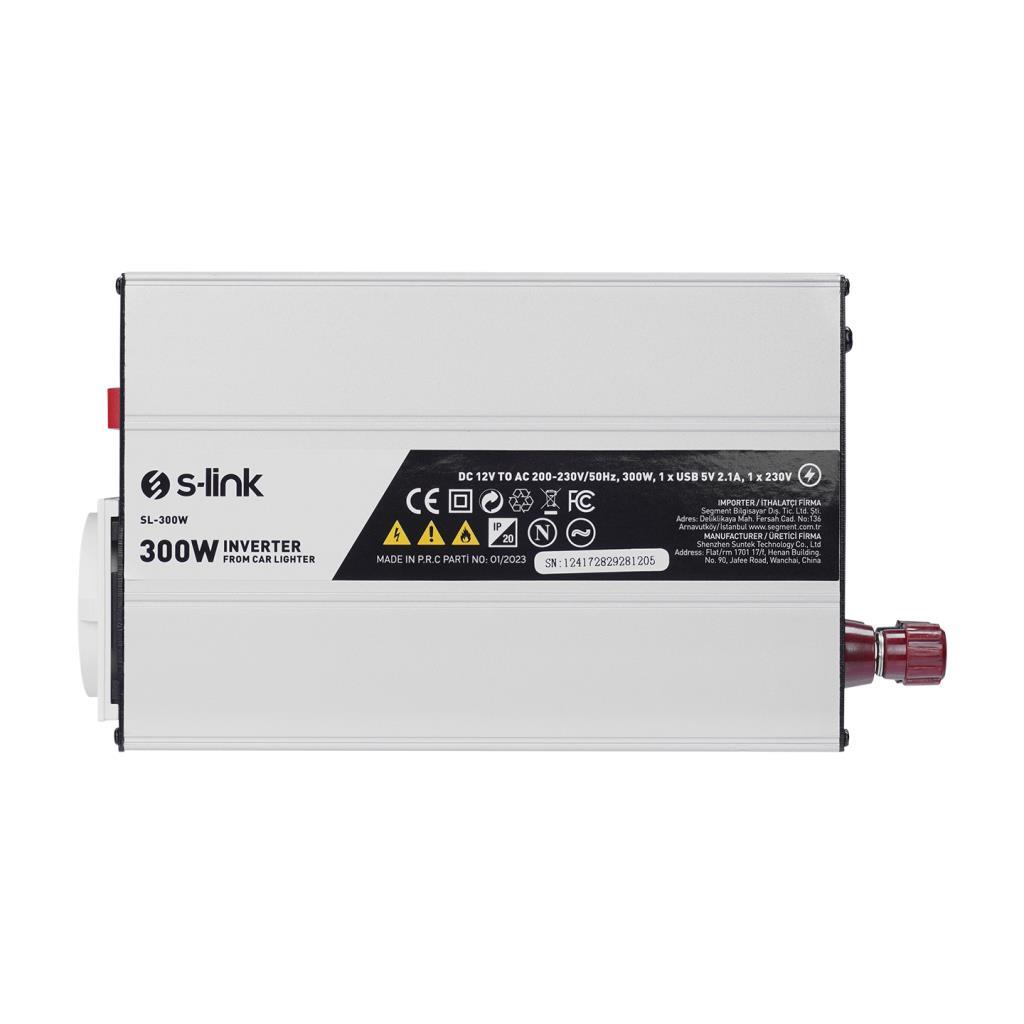 S-link SL-300W 300W DC12V-AC230V İnverter, Çakmaklık Girişini Ev Elektriğine Çevirir S-link SL-300W 300W DC12V-AC230V İnverter, Çakmaklık Girişini Ev Elektriğine Çevirir