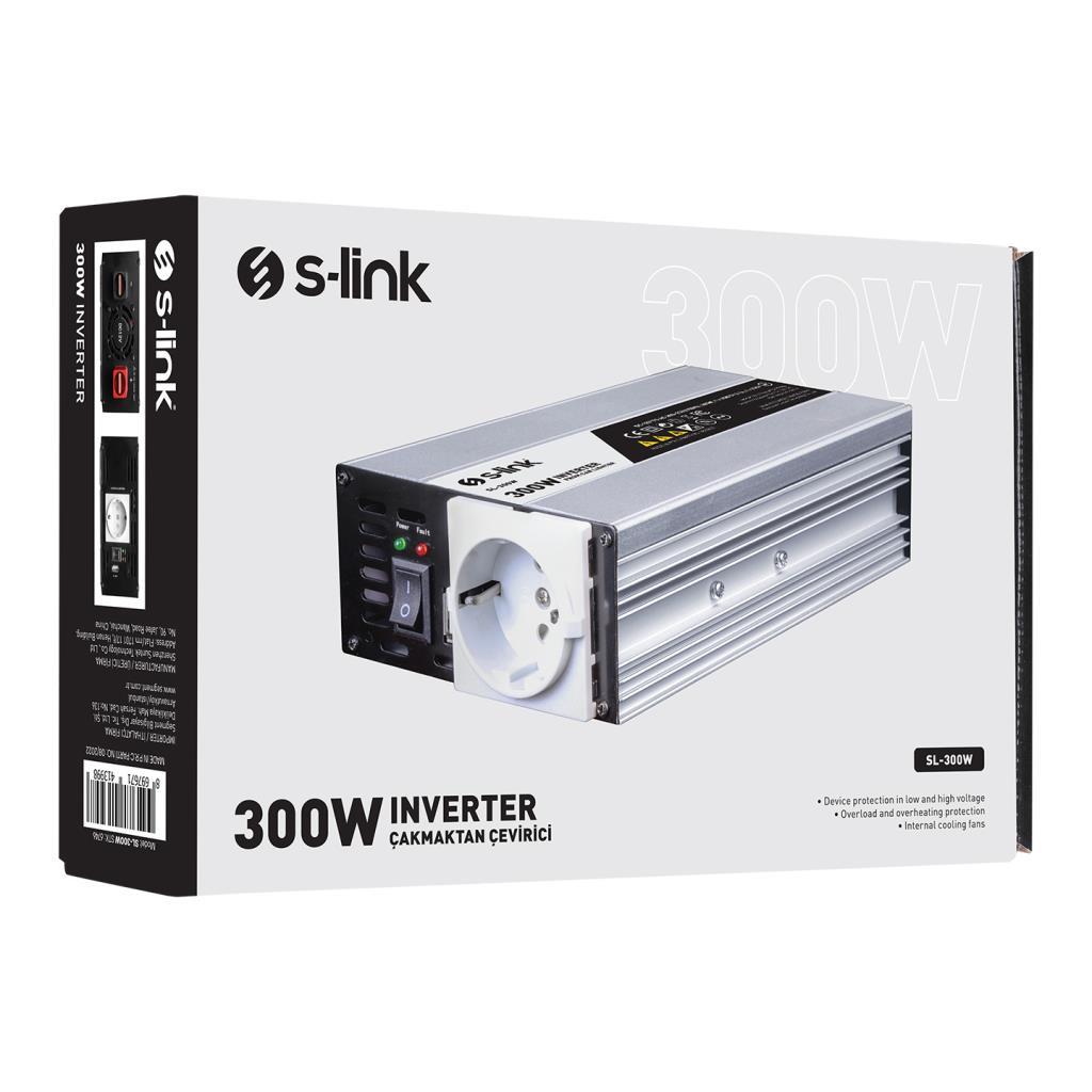 S-link SL-300W 300W DC12V-AC230V İnverter, Çakmaklık Girişini Ev Elektriğine Çevirir S-link SL-300W 300W DC12V-AC230V İnverter, Çakmaklık Girişini Ev Elektriğine Çevirir