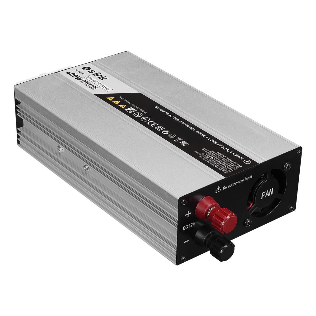 S-link SL-600W 600W DC12V-AC230V İnverter, Çakmaklık Girişini Ev Elektriğine Çevirir S-link SL-600W 600W DC12V-AC230V İnverter, Çakmaklık Girişini Ev Elektriğine Çevirir