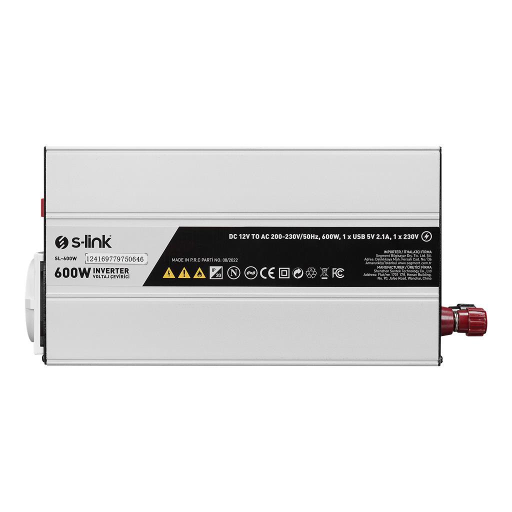 S-link SL-600W 600W DC12V-AC230V İnverter, Çakmaklık Girişini Ev Elektriğine Çevirir S-link SL-600W 600W DC12V-AC230V İnverter, Çakmaklık Girişini Ev Elektriğine Çevirir