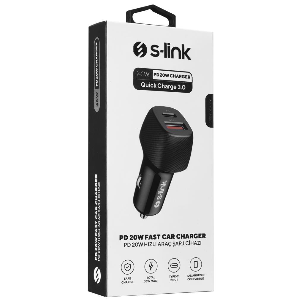 S-link SL-AC51PD 36W PD 3.0 Lightining 3.4A Hızlı Şarj PD 18 W+USB QC 3.0 Siyah Araç Şarj Cihazı S-link SL-AC51PD 36W PD 3.0 Lightining 3.4A Hızlı Şarj PD 18 W+USB QC 3.0 Siyah Araç Şarj Cihazı