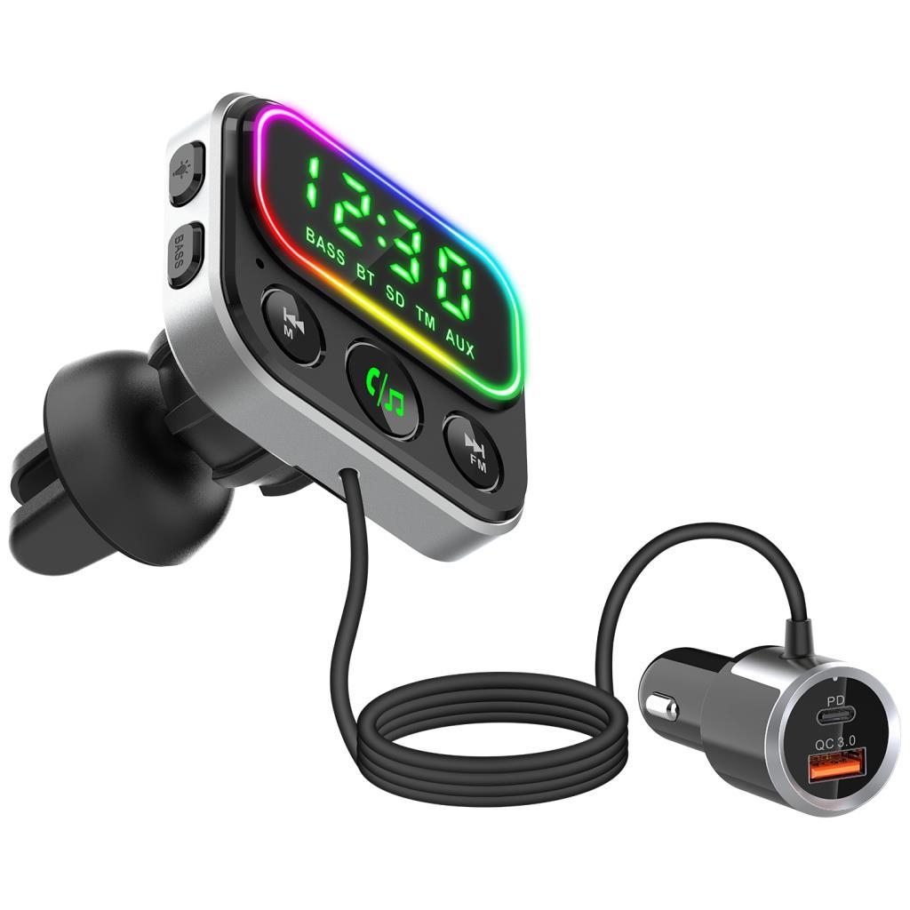 S-link SL-BT405 RGB Bluetooth V5.0 Geniş Led Ekran+TF Kart Çİft USB QC3.0 ve PD18W Hızlı Şarj FM Transmitter S-link SL-BT405 RGB Bluetooth V5.0 Geniş Led Ekran+TF Kart Çİft USB QC3.0 ve PD18W Hızlı Şarj FM Transmitter