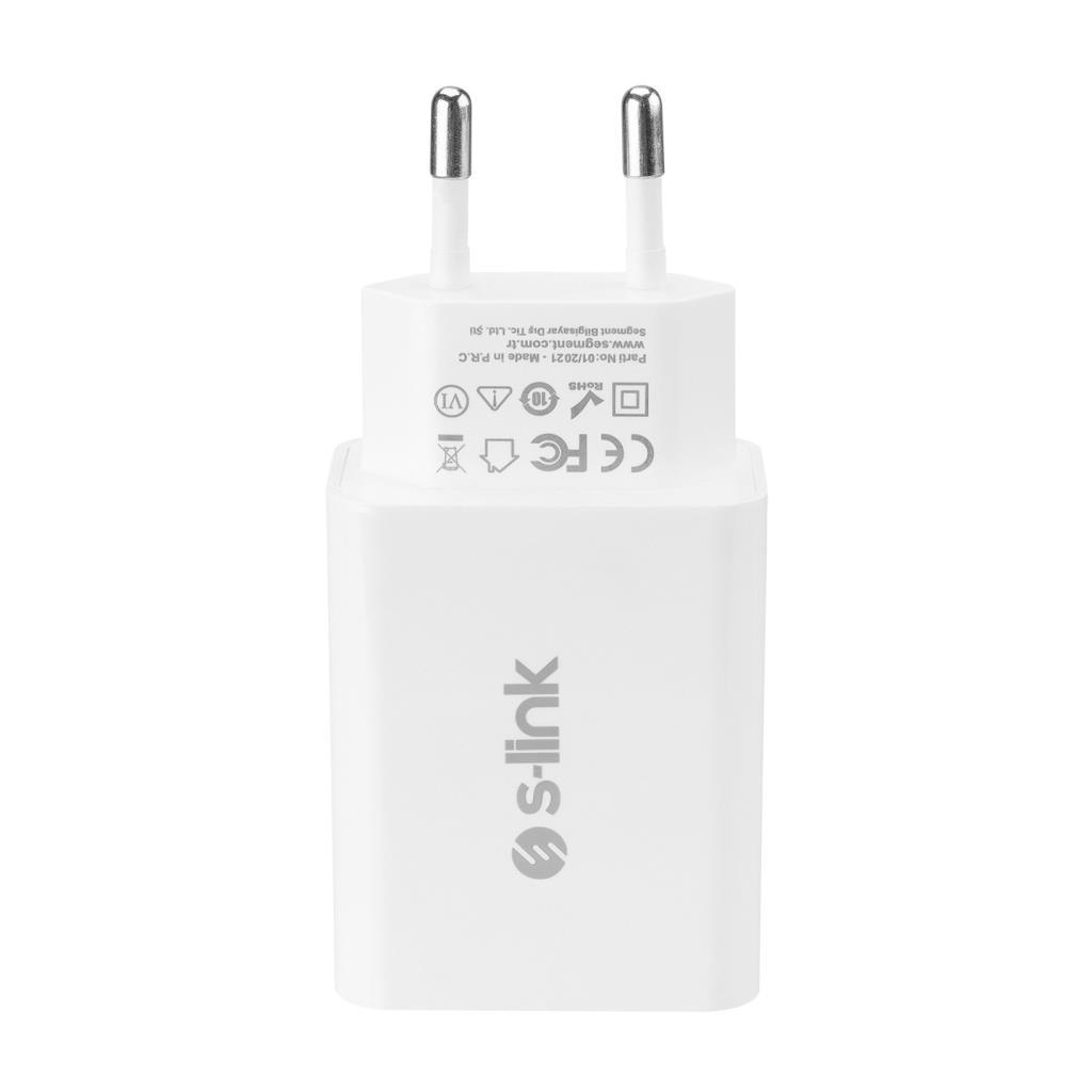 S-link SL-EC60 20W PD3.0/Quick Charge QC3.0 Type USB-C +USB A Hızlı Beyaz Ev Şarj Adaptör S-link SL-EC60 20W PD3.0/Quick Charge QC3.0 Type USB-C +USB A Hızlı Beyaz Ev Şarj Adaptör