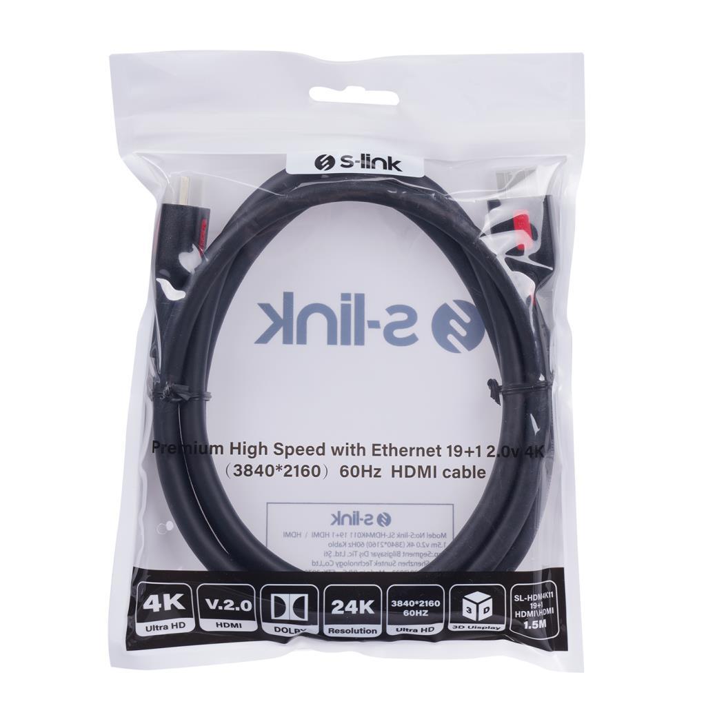 S-link SL-HDM4K011 19+1 HDMI to HDMI 1.5m v2.0 4K (3840*2160) 60Hz Kablo S-link SL-HDM4K011 19+1 HDMI to HDMI 1.5m v2.0 4K (3840*2160) 60Hz Kablo