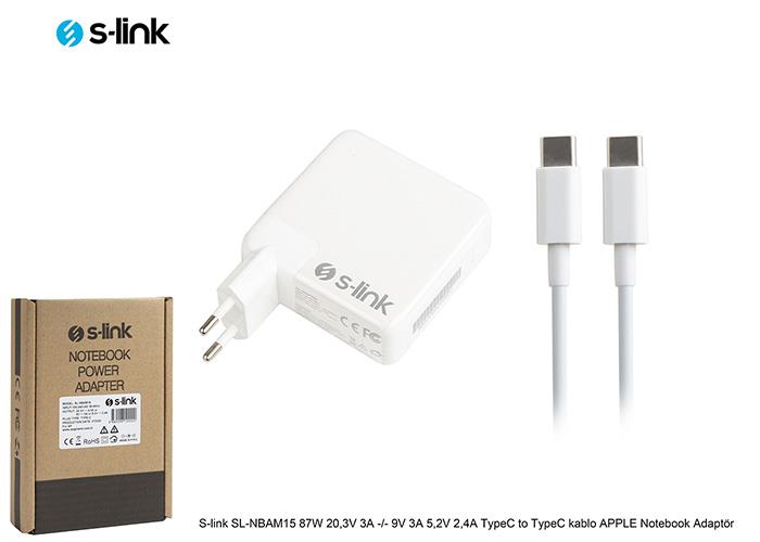 S-link SL-NBAM15 87W 20,3V 3A -/- 9V 3A 5,2V 2,4A TypeC to TypeC kablo APPLE Notebook Adaptör S-link SL-NBAM15 87W 20,3V 3A -/- 9V 3A 5,2V 2,4A TypeC to TypeC kablo APPLE Notebook Adaptör