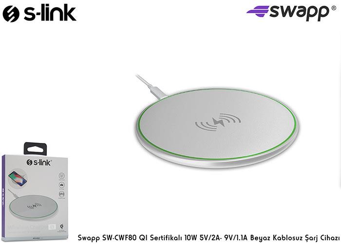 S-Link Swapp SW-CWF80 QI Sertifikalı 10W 5V/2A- 9V/1.1A Beyaz Kablosuz Şarj Cihazı S-Link Swapp SW-CWF80 QI Sertifikalı 10W 5V/2A- 9V/1.1A Beyaz Kablosuz Şarj Cihazı