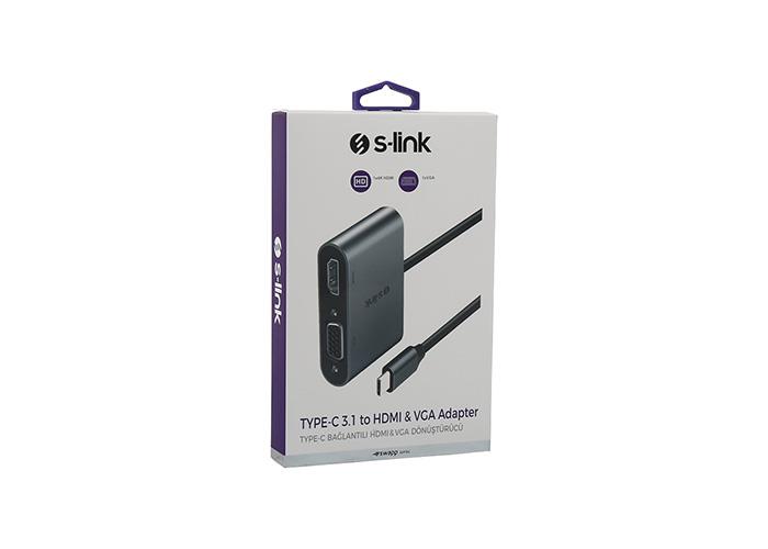 S-link Swapp SW-U516 TypeC to HDMI + VGA Adaptör S-link Swapp SW-U516 TypeC to HDMI + VGA Adaptör